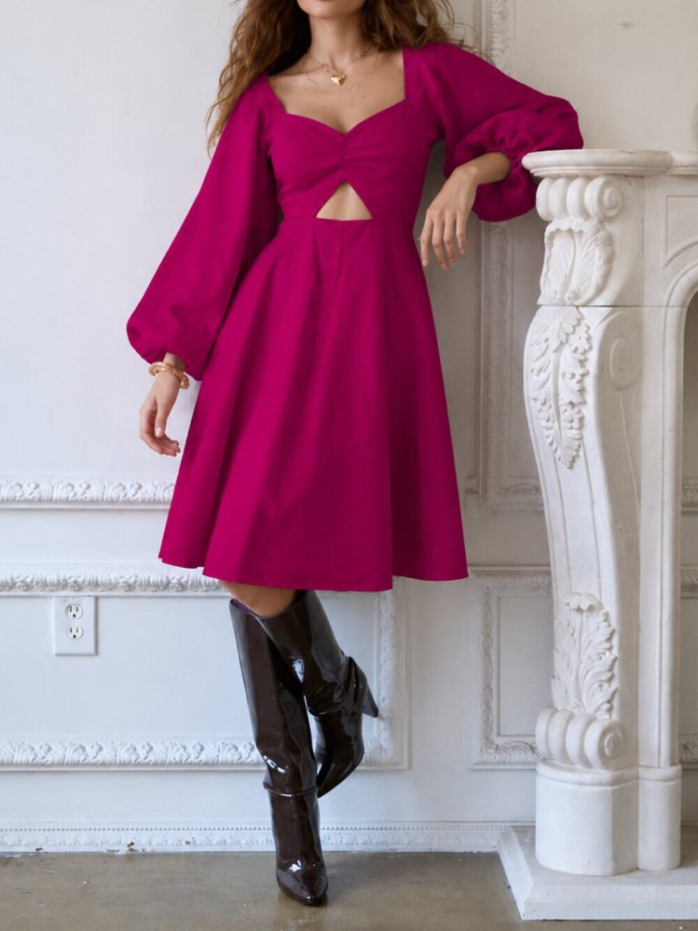 Handmade Puff Sleeve Dress Midi Size S Long sleeve